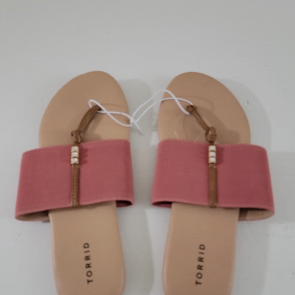 Torrid Women's Rose Pink Slide Sandals Embellished Thong Flip Flops Size 8